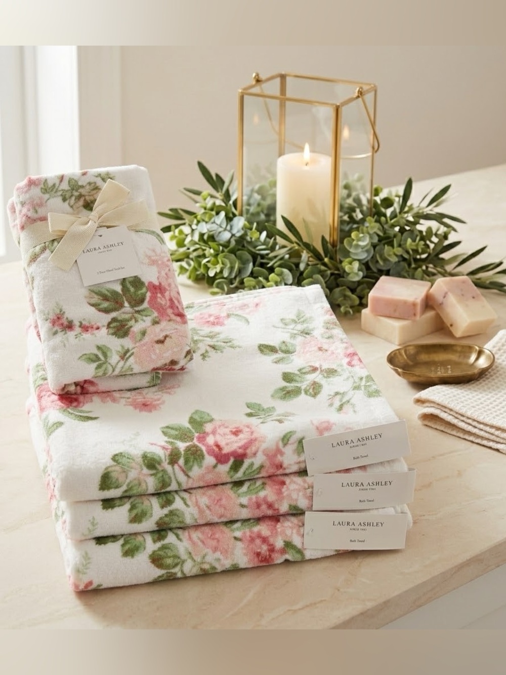 5 pc Laura Ashley Lisalee Pink Floral Rose Bath Towel Set - NWT 🌸